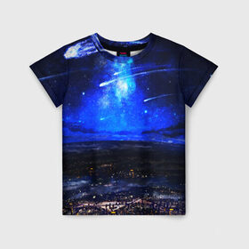 Детская футболка 3D с принтом НОЧНОЙ ГОРОД в Новосибирске, 100% гипоаллергенный полиэфир | прямой крой, круглый вырез горловины, длина до линии бедер, чуть спущенное плечо, ткань немного тянется | star | stars | texture | вечер | вечерние иллюстрации | звезда | звезды | ночной пейзаж | ночные | ночь | природа | прогулки | текстуры