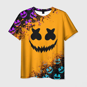 Мужская футболка 3D с принтом MARSHMELLO HALLOWEEN в Новосибирске, 100% полиэфир | прямой крой, круглый вырез горловины, длина до линии бедер | america | dj | halloween | marshmello | marshmello halloween | usa | америка | маршмелло | маршмелло хеллоуин | хеллоуин | хэллоуин