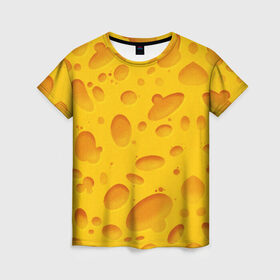 Женская футболка 3D с принтом Сыр в Новосибирске, 100% полиэфир ( синтетическое хлопкоподобное полотно) | прямой крой, круглый вырез горловины, длина до линии бедер | texture | сыр | сырок | текстура | текстура сыра