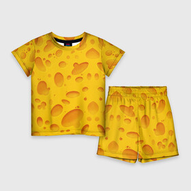 Детский костюм с шортами 3D с принтом Сыр в Новосибирске,  |  | Тематика изображения на принте: texture | сыр | сырок | текстура | текстура сыра