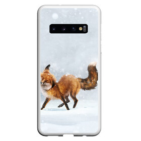 Чехол для Samsung Galaxy S10 с принтом Зимняя лисичка в Новосибирске, Силикон | Область печати: задняя сторона чехла, без боковых панелей | Тематика изображения на принте: зима | лис | лиса | лисичка | рыжая | снег | снежинки | фыр фыр