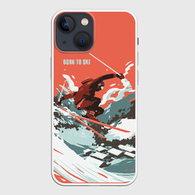 Чехол для iPhone 13 mini с принтом BORN TO SKI в Новосибирске,  |  | горы | зима | лыжи | природа | снег | спорт