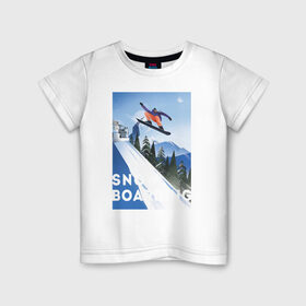 Детская футболка хлопок с принтом сноубордист в Новосибирске, 100% хлопок | круглый вырез горловины, полуприлегающий силуэт, длина до линии бедер | Тематика изображения на принте: горы | зима | природа | снег | сноуборд | спорт