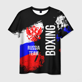 Мужская футболка 3D с принтом Boxing Russia Team в Новосибирске, 100% полиэфир | прямой крой, круглый вырез горловины, длина до линии бедер | Тематика изображения на принте: boxer | boxing | russia team | бокс | боксер | сборная россии | тайский бокс