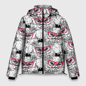 Мужская зимняя куртка 3D с принтом Совы в очках в Новосибирске, верх — 100% полиэстер; подкладка — 100% полиэстер; утеплитель — 100% полиэстер | длина ниже бедра, свободный силуэт Оверсайз. Есть воротник-стойка, отстегивающийся капюшон и ветрозащитная планка. 

Боковые карманы с листочкой на кнопках и внутренний карман на молнии. | Тематика изображения на принте: очки | паттерн | птицы | сова | совенок | совушка | совы | текстуры | ум