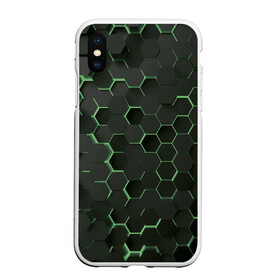 Чехол для iPhone XS Max матовый с принтом 3D соты GREEN в Новосибирске, Силикон | Область печати: задняя сторона чехла, без боковых панелей | Тематика изображения на принте: 3d | 3d соты | 3д | texture | абстракция | соты | текстура | яркая