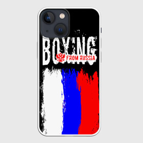 Чехол для iPhone 13 mini с принтом Boxing from Russia в Новосибирске,  |  | Тематика изображения на принте: boxer | boxing | from russia | with lowe | бокс | боксер | из россии | кикбоксинг | с любовью | тайский бокс