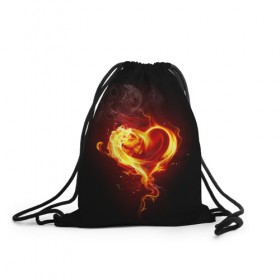 Рюкзак-мешок 3D с принтом Огненное сердце в Новосибирске, 100% полиэстер | плотность ткани — 200 г/м2, размер — 35 х 45 см; лямки — толстые шнурки, застежка на шнуровке, без карманов и подкладки | 14 февраля | heart | в подарок | горящее | день святого валентина | для влюбленных | для подарка | огненный | огонь | сердце