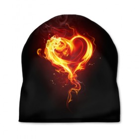Шапка 3D с принтом Огненное сердце в Новосибирске, 100% полиэстер | универсальный размер, печать по всей поверхности изделия | 14 февраля | heart | в подарок | горящее | день святого валентина | для влюбленных | для подарка | огненный | огонь | сердце