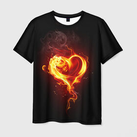Мужская футболка 3D с принтом Огненное сердце в Новосибирске, 100% полиэфир | прямой крой, круглый вырез горловины, длина до линии бедер | 14 февраля | heart | в подарок | горящее | день святого валентина | для влюбленных | для подарка | огненный | огонь | сердце