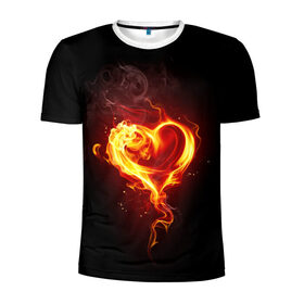 Мужская футболка 3D спортивная с принтом Огненное сердце в Новосибирске, 100% полиэстер с улучшенными характеристиками | приталенный силуэт, круглая горловина, широкие плечи, сужается к линии бедра | Тематика изображения на принте: 14 февраля | heart | в подарок | горящее | день святого валентина | для влюбленных | для подарка | огненный | огонь | сердце