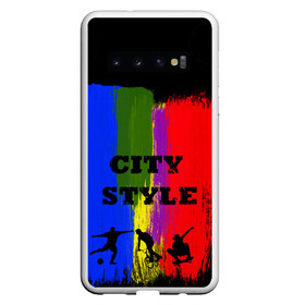 Чехол для Samsung Galaxy S10 с принтом City style в Новосибирске, Силикон | Область печати: задняя сторона чехла, без боковых панелей | Тематика изображения на принте: city | style | велик | велосипед | велосипедист | графити | граффити | краска | краски. мазки краски | мазки | скуйтборд | спорт | футбол | цветное