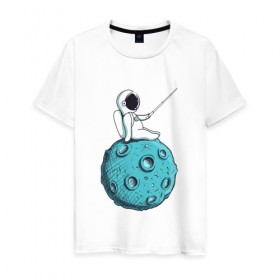 Мужская футболка хлопок с принтом Сэлфи Космонавта в Новосибирске, 100% хлопок | прямой крой, круглый вырез горловины, длина до линии бедер, слегка спущенное плечо. | galaxy | moon | вселенная | галактика | звезды | космонавт | космос | луна | месяц | сэлфи | сэлфипалка