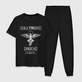 Мужская пижама хлопок с принтом Hollywood Undead в Новосибирске, 100% хлопок | брюки и футболка прямого кроя, без карманов, на брюках мягкая резинка на поясе и по низу штанин
 | charlie scene | danny | funny man | hollywood undead | hu | j dog | johnny 3 tears | голливудская нежить | голубь | голубь с гранатой | граната | ню метал | рэп метал | рэп рок