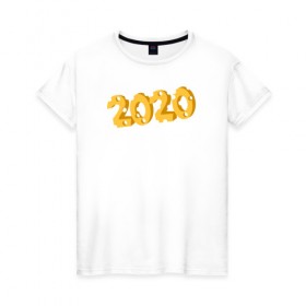 Женская футболка хлопок с принтом 2020 сыр в Новосибирске, 100% хлопок | прямой крой, круглый вырез горловины, длина до линии бедер, слегка спущенное плечо | 2020 | животные | крыса | мышь | новый год | символ года