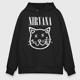 Мужское худи Oversize хлопок с принтом NIRVANA в Новосибирске, френч-терри — 70% хлопок, 30% полиэстер. Мягкий теплый начес внутри —100% хлопок | боковые карманы, эластичные манжеты и нижняя кромка, капюшон на магнитной кнопке | cat | kitty | nirvana | smile | кот | курт кобейн | нирвана | смайл