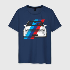 Мужская футболка хлопок с принтом BMW M3 (E30) (M флаг) в Новосибирске, 100% хлопок | прямой крой, круглый вырез горловины, длина до линии бедер, слегка спущенное плечо. | bmw | bmw m3 | bmw m3 e30 | e30 | m3 | бмв | бмв м3 | м3