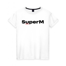 Женская футболка хлопок с принтом SuperM (состав) в Новосибирске, 100% хлопок | прямой крой, круглый вырез горловины, длина до линии бедер, слегка спущенное плечо | baekhyun | exo | kai | lucas | mark | nct | shinee | sm | super m | superm | taemin | taeyong | ten | wayv | бэкхён | кай | лукас | марк | супер м | суперм | тэён | тэмин | тэн