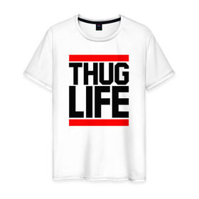 Мужская футболка хлопок с принтом THUG LIFE в Новосибирске, 100% хлопок | прямой крой, круглый вырез горловины, длина до линии бедер, слегка спущенное плечо. | Тематика изображения на принте: 2pac | thug life | tupac | tupac shakur | жизнь головореза | тупак | тупак шакур