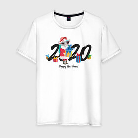 Мужская футболка хлопок с принтом 2020 в Новосибирске, 100% хлопок | прямой крой, круглый вырез горловины, длина до линии бедер, слегка спущенное плечо. | 2020 | животные | крыса | мышь | новый год | символ года