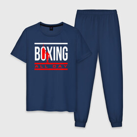 Мужская пижама хлопок с принтом Boxing All day в Новосибирске, 100% хлопок | брюки и футболка прямого кроя, без карманов, на брюках мягкая резинка на поясе и по низу штанин
 | boxer | boxing | fight | mma | бокс | боксер | кикбоксинг | тайский бокс