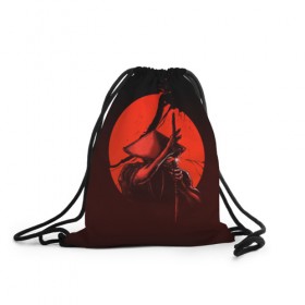 Рюкзак-мешок 3D с принтом Самурай в Новосибирске, 100% полиэстер | плотность ткани — 200 г/м2, размер — 35 х 45 см; лямки — толстые шнурки, застежка на шнуровке, без карманов и подкладки | арт | воин | катана | меч | самурай | солнце