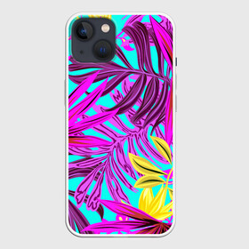 Чехол для iPhone 13 с принтом ТРОПИЧЕСКИЙ в Новосибирске,  |  | bright | colorful | neon | retro | vintage | винтаж | неон | неоновые | пальмы | ретро | ретро неон | тропики | тропические листья