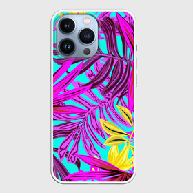 Чехол для iPhone 13 Pro с принтом ТРОПИЧЕСКИЙ в Новосибирске,  |  | bright | colorful | neon | retro | vintage | винтаж | неон | неоновые | пальмы | ретро | ретро неон | тропики | тропические листья