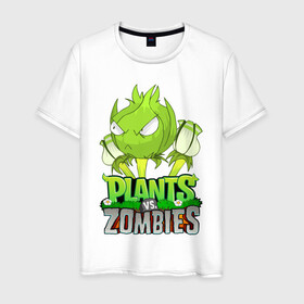 Мужская футболка хлопок с принтом Plants vs. Zombies в Новосибирске, 100% хлопок | прямой крой, круглый вырез горловины, длина до линии бедер, слегка спущенное плечо. | battle | game | plants vs zombies | plants vs zombies battle for neighborville | zombie | битва | битва за нейборвиль | зомби | игра | линии | надпись | растения | растения против зомби