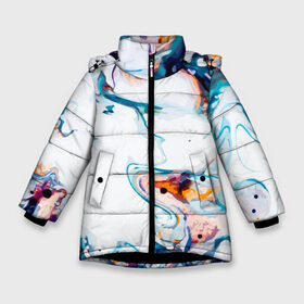 Зимняя куртка для девочек 3D с принтом Брызги красок в Новосибирске, ткань верха — 100% полиэстер; подклад — 100% полиэстер, утеплитель — 100% полиэстер. | длина ниже бедра, удлиненная спинка, воротник стойка и отстегивающийся капюшон. Есть боковые карманы с листочкой на кнопках, утяжки по низу изделия и внутренний карман на молнии. 

Предусмотрены светоотражающий принт на спинке, радужный светоотражающий элемент на пуллере молнии и на резинке для утяжки. | texture | абстракция | акварель | волны | граффити | краски | линии | текстура | уличный стиль | яркая