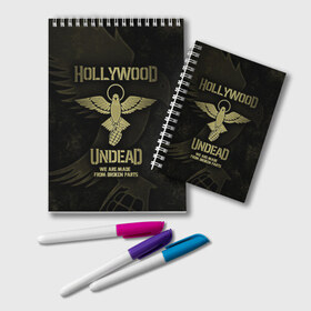 Блокнот с принтом Hollywood Undead в Новосибирске, 100% бумага | 48 листов, плотность листов — 60 г/м2, плотность картонной обложки — 250 г/м2. Листы скреплены удобной пружинной спиралью. Цвет линий — светло-серый
 | Тематика изображения на принте: charlie scene | danny | funny man | hollywood undead | hu | j dog | johnny 3 tears | голливудская нежить | голубь | голубь с гранатой | граната | ню метал | рэп метал | рэп рок