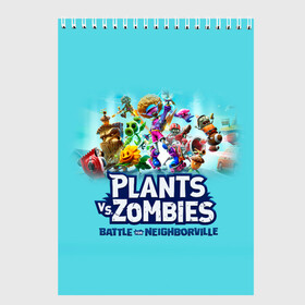 Скетчбук с принтом Plants vs Zombies в Новосибирске, 100% бумага
 | 48 листов, плотность листов — 100 г/м2, плотность картонной обложки — 250 г/м2. Листы скреплены сверху удобной пружинной спиралью | battle | game | plants vs zombies | plants vs zombies battle for neighborville | zombie | битва | битва за нейборвиль | зомби | игра | надпись | растения | растения против зомби