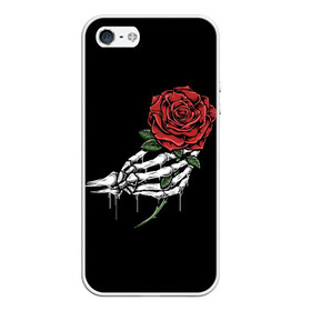 Чехол для iPhone 5/5S матовый с принтом Рука скелета с розой в Новосибирске, Силикон | Область печати: задняя сторона чехла, без боковых панелей | core | hand | hardcore | skeleton | tatoo | роза | романтика | рука | скелет | тату | цветок | черный фон