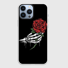 Чехол для iPhone 13 Pro Max с принтом Рука скелета с розой в Новосибирске,  |  | core | hand | hardcore | skeleton | tatoo | роза | романтика | рука | скелет | тату | цветок | черный фон