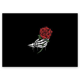 Поздравительная открытка с принтом Рука скелета с розой в Новосибирске, 100% бумага | плотность бумаги 280 г/м2, матовая, на обратной стороне линовка и место для марки
 | core | hand | hardcore | skeleton | tatoo | роза | романтика | рука | скелет | тату | цветок | черный фон