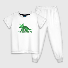 Детская пижама хлопок с принтом Трицератопс в Новосибирске, 100% хлопок |  брюки и футболка прямого кроя, без карманов, на брюках мягкая резинка на поясе и по низу штанин
 | Тематика изображения на принте: динозавр | пиксельный динозавр | пиксельный рисунок | трицератопс