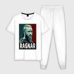 Мужская пижама хлопок с принтом Ragnar Hope в Новосибирске, 100% хлопок | брюки и футболка прямого кроя, без карманов, на брюках мягкая резинка на поясе и по низу штанин
 | floki | lagerta | ragnar | vikings | берсерк | бьерн | вальхалла | викин | викинги | война | драккар | ивар | лагерта | один | рагнар | русь | скандинав | скандинавия | топор | тор | флоки