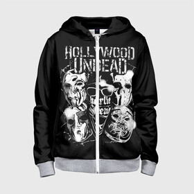 Детская толстовка 3D на молнии с принтом Hollywood Undead в Новосибирске, 100% полиэстер |  манжеты и пояс оформлены широкой мягкой резинкой, двухслойный капюшон со шнурком для регулировки, спереди карманы и застежка-молния
 | Тематика изображения на принте: charlie scene | danny | funny man | hollywood undead | hu | j dog | johnny 3 tears | голливудская нежить | голубь | голубь с гранатой | граната | ню метал | рэп метал | рэп рок