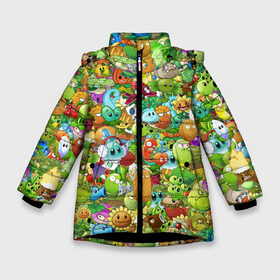 Зимняя куртка для девочек 3D с принтом PLANTS VS ZOMBIES в Новосибирске, ткань верха — 100% полиэстер; подклад — 100% полиэстер, утеплитель — 100% полиэстер. | длина ниже бедра, удлиненная спинка, воротник стойка и отстегивающийся капюшон. Есть боковые карманы с листочкой на кнопках, утяжки по низу изделия и внутренний карман на молнии. 

Предусмотрены светоотражающий принт на спинке, радужный светоотражающий элемент на пуллере молнии и на резинке для утяжки. | game | gamer | pattern | plants vs zombies | sticker | зомби | игры | паттерн | растения | растения против зомби | стикеры
