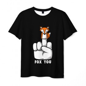 Мужская футболка 3D с принтом FOX YOU в Новосибирске, 100% полиэфир | прямой крой, круглый вырез горловины, длина до линии бедер | Тематика изображения на принте: animal | animals | forest | fox | off | redhead | животное | животные | лексика | лес | лис | лиса | лисица | мат | палец | рыжая | фыр