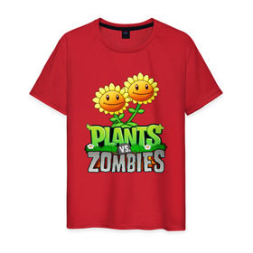 Мужская футболка хлопок с принтом PLANTS VS ZOMBIES в Новосибирске, 100% хлопок | прямой крой, круглый вырез горловины, длина до линии бедер, слегка спущенное плечо. | battle | plants | plants vs zombies | pvsz | vs | zombies | растения против зомби