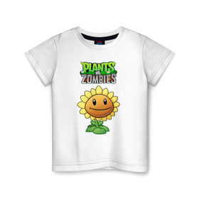 Детская футболка хлопок с принтом PLANTS VS ZOMBIES в Новосибирске, 100% хлопок | круглый вырез горловины, полуприлегающий силуэт, длина до линии бедер | battle | plants | plants vs zombies | pvsz | vs | zombies | растения против зомби
