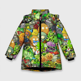 Зимняя куртка для девочек 3D с принтом PLANTS VS ZOMBIES в Новосибирске, ткань верха — 100% полиэстер; подклад — 100% полиэстер, утеплитель — 100% полиэстер. | длина ниже бедра, удлиненная спинка, воротник стойка и отстегивающийся капюшон. Есть боковые карманы с листочкой на кнопках, утяжки по низу изделия и внутренний карман на молнии. 

Предусмотрены светоотражающий принт на спинке, радужный светоотражающий элемент на пуллере молнии и на резинке для утяжки. | battle | plants | plants vs zombies | pvsz | vs | zombies | растения против зомби