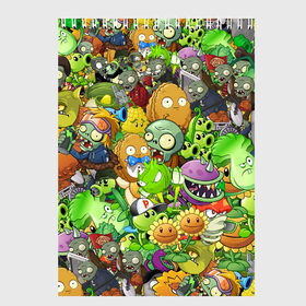 Скетчбук с принтом PLANTS VS ZOMBIES в Новосибирске, 100% бумага
 | 48 листов, плотность листов — 100 г/м2, плотность картонной обложки — 250 г/м2. Листы скреплены сверху удобной пружинной спиралью | battle | plants | plants vs zombies | pvsz | vs | zombies | растения против зомби