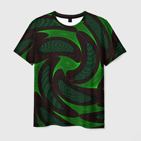 Мужская футболка 3D с принтом орнамент в Новосибирске, 100% полиэфир | прямой крой, круглый вырез горловины, длина до линии бедер | зелёный | орнамент | спираль | черный
