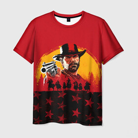Мужская футболка 3D с принтом Red Dead Redemption 2 в Новосибирске, 100% полиэфир | прямой крой, круглый вырез горловины, длина до линии бедер | dead | rdr | rdr2 | red | redemption | артур | банда | бандиты | вестерн | дикий запад | ковбои | морган | сша
