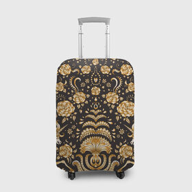 Чехол для чемодана 3D с принтом Gold & Black в Новосибирске, 86% полиэфир, 14% спандекс | двустороннее нанесение принта, прорези для ручек и колес | texture | абстракция | золото | золотые узоры | розы | текстура | узоры | цветы