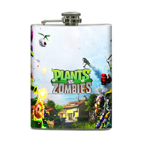 Фляга с принтом PLANTS VS. ZOMBIES в Новосибирске, металлический корпус | емкость 0,22 л, размер 125 х 94 мм. Виниловая наклейка запечатывается полностью | Тематика изображения на принте: garden warfare | plants | plants vs. zombies | plants vs. zombies: garden warfare | popcap | zombies | кактус | картошка | подсолнух | растения против зомби | сад