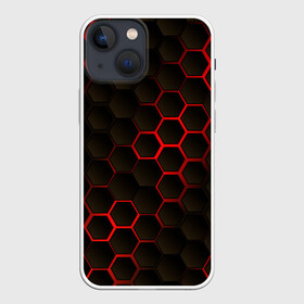 Чехол для iPhone 13 mini с принтом 3D СОТЫ в Новосибирске,  |  | 3d | 3д | black | metal | red | texture | абстракция | камень | лава | метал | соты | текстура | черная