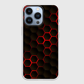 Чехол для iPhone 13 Pro с принтом 3D СОТЫ в Новосибирске,  |  | 3d | 3д | black | metal | red | texture | абстракция | камень | лава | метал | соты | текстура | черная